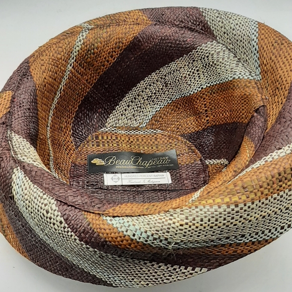Beau Chapeau Hat Shop 100% Raphia Multicolored Brown Hat With Bow Like New - Picture 7 of 8